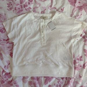 Madewell white boxy button up tee